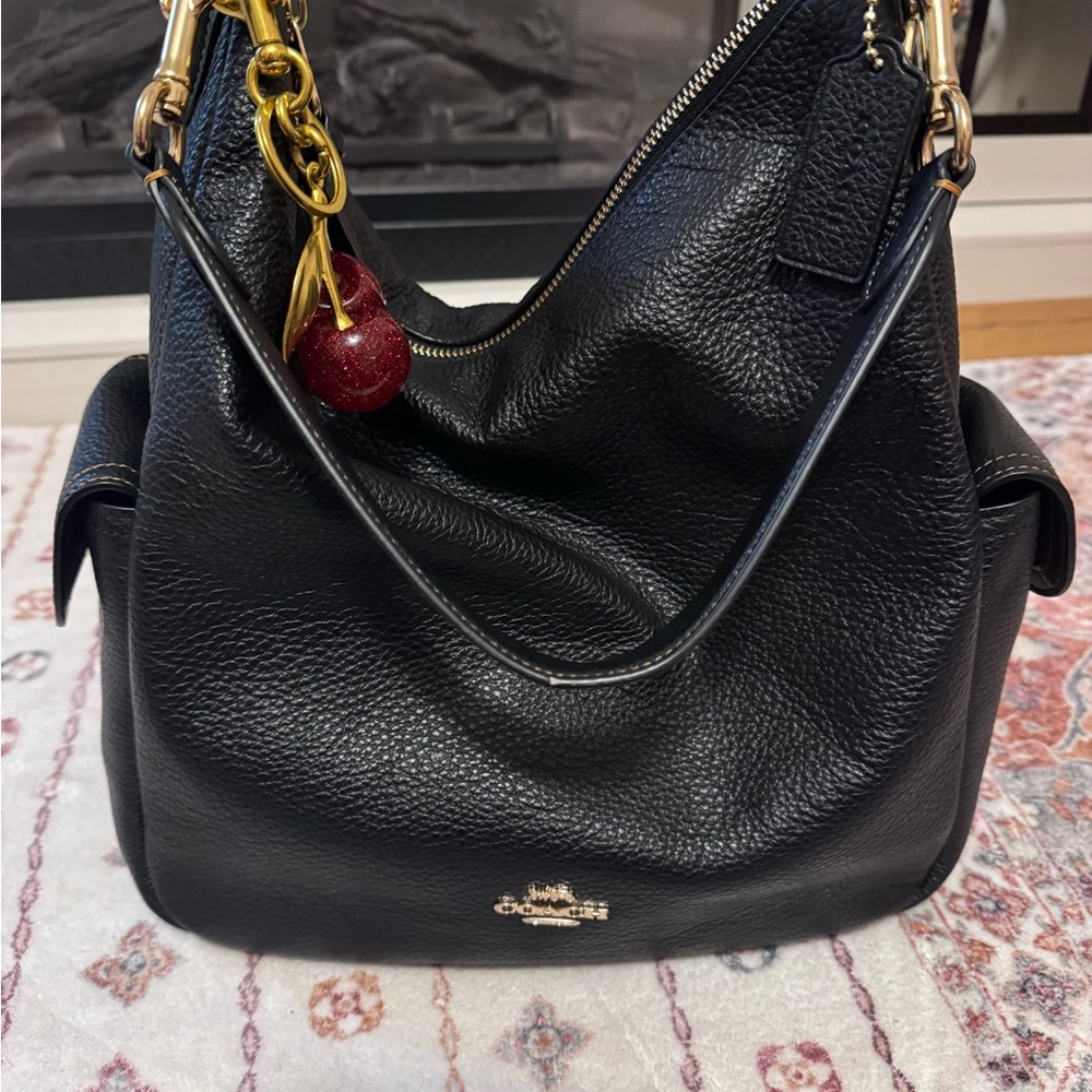 Coach Black Leather Shoulder Bag with Gold Accents (Pennie)